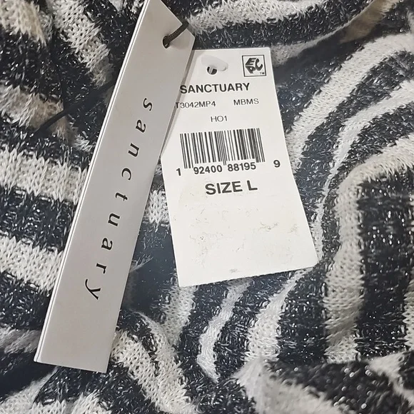 Sanctuary Nikolai Striped Black And White LS Turtle Neck Top, Size L - Picture 4 of 4